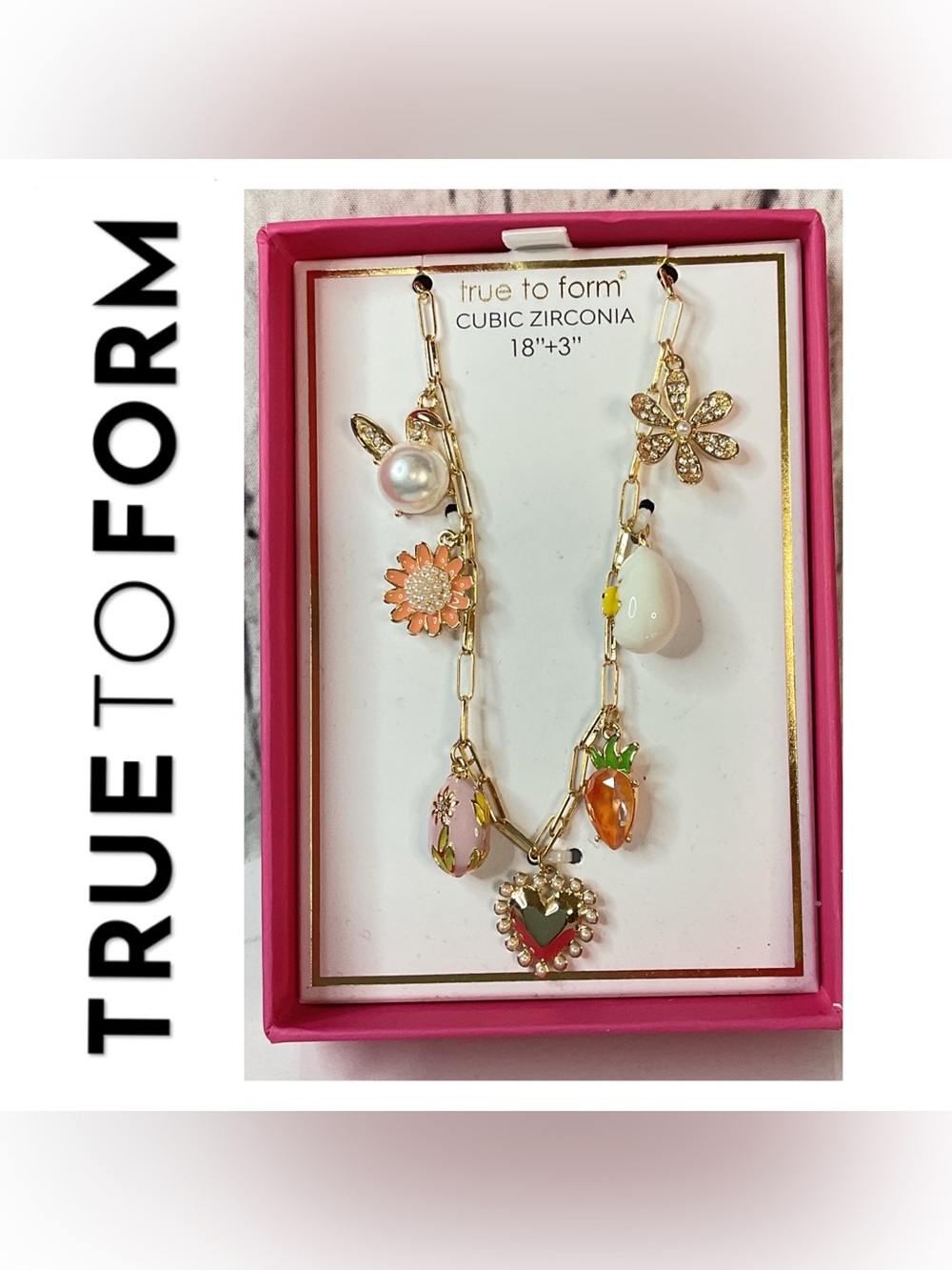 🌟 Gold Multi-Charm Pink & Orange Pendant Necklace